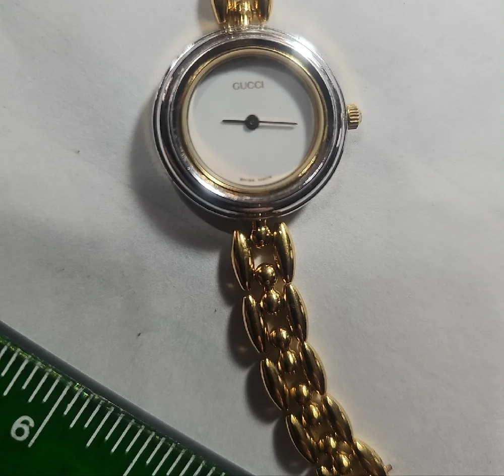 Gucci Gold Chain-Link Bracelet Watch with Silver Bezel Swiss Made
